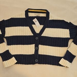 American Eagle Outfitters Striped Navy and Cream Cardigan